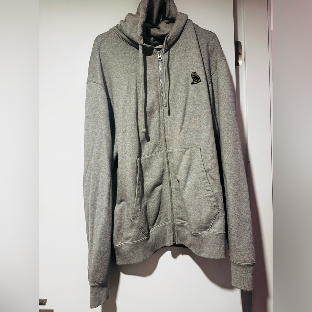 OVO Gray Zip-Up Hoodie with Logo
